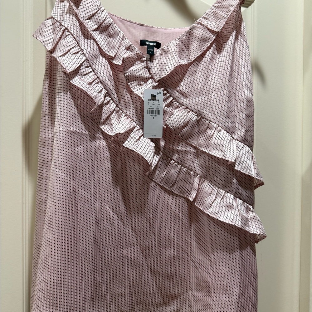 Express NWT Pink with tiny black Polka Dot Ruffle Top XL
